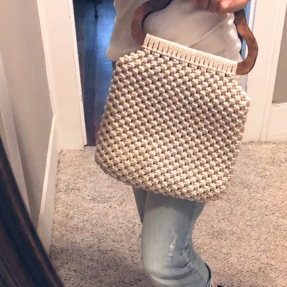 Vintage Handmade Macrame Tan Handbag - Picture 3 of 8
